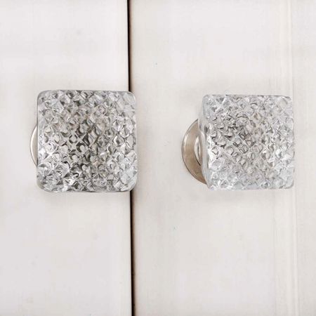 Clear Netcut Square Silver Drawer Knobs